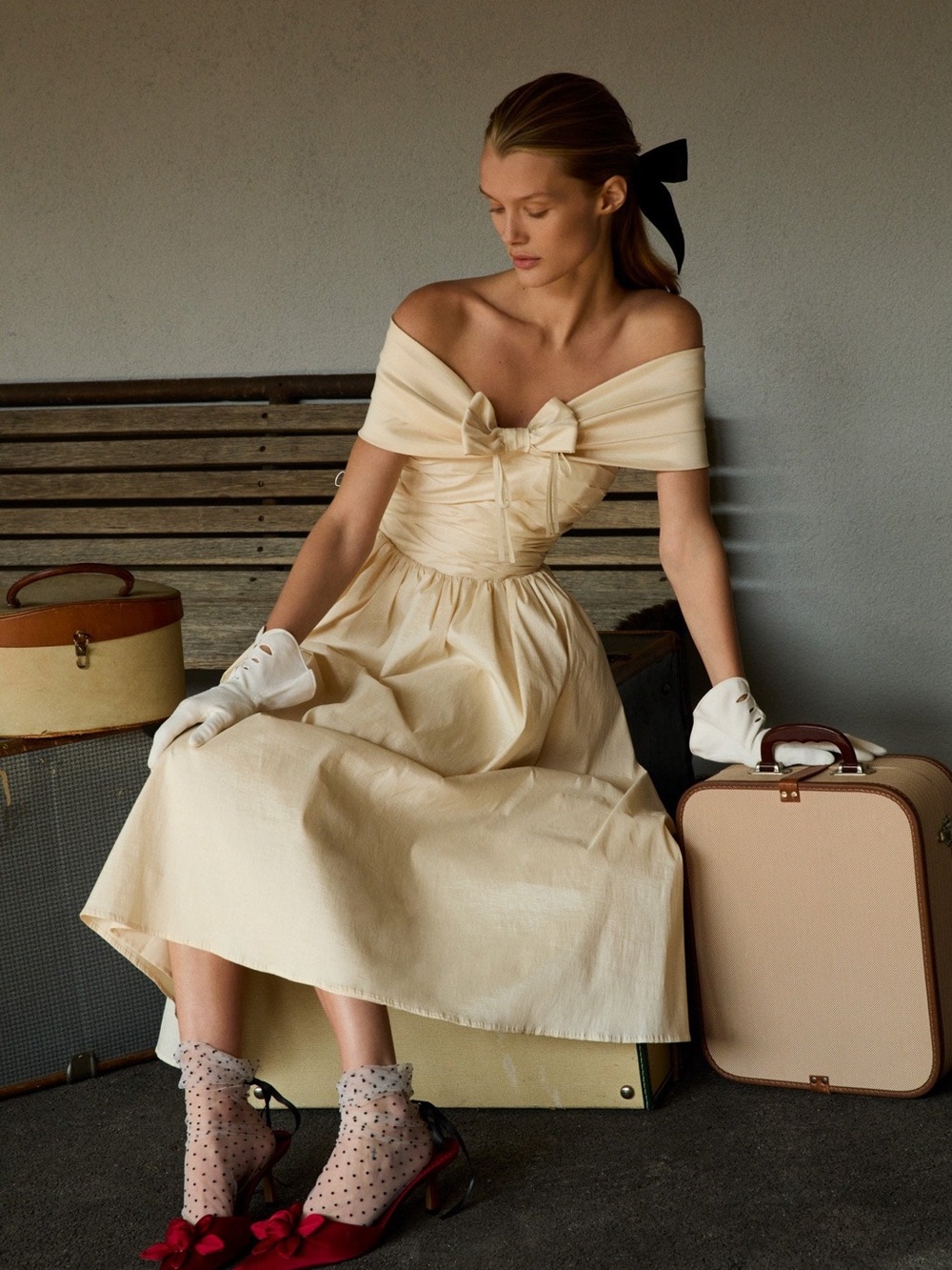 For Love & Lemons Cream Emalie Strapless Maxi Dress